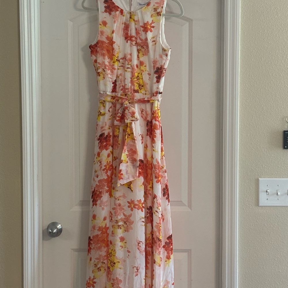 Calvin Klein Floral Print Maxi Dress - Red and Yellow